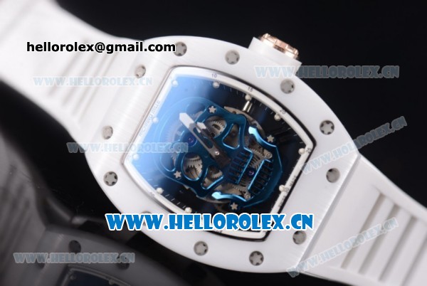 Richard Mille RM052 Miyota 9015 Automatic Ceramic Case with Skull Dial and White Rubber Strap Dot Markers - Click Image to Close